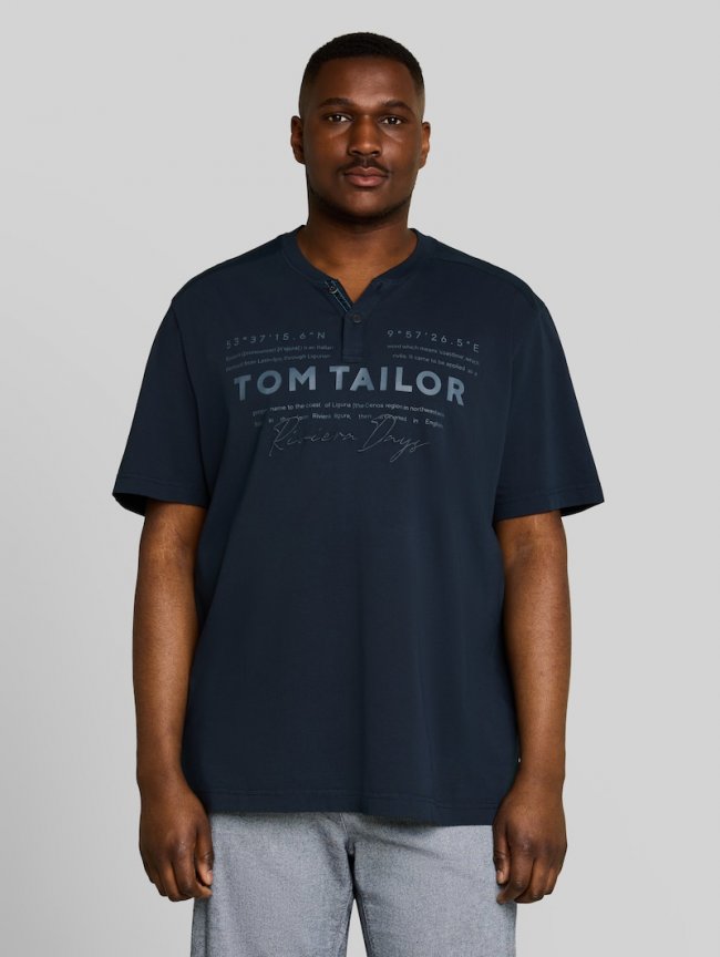 Tom Tailor Plus Size - Henley T-Shirt im Used-Look - Sky Captain Blue Tom Tailor Plus Size - Henley T-Shirt im Used-Look - Sky Captain Blue