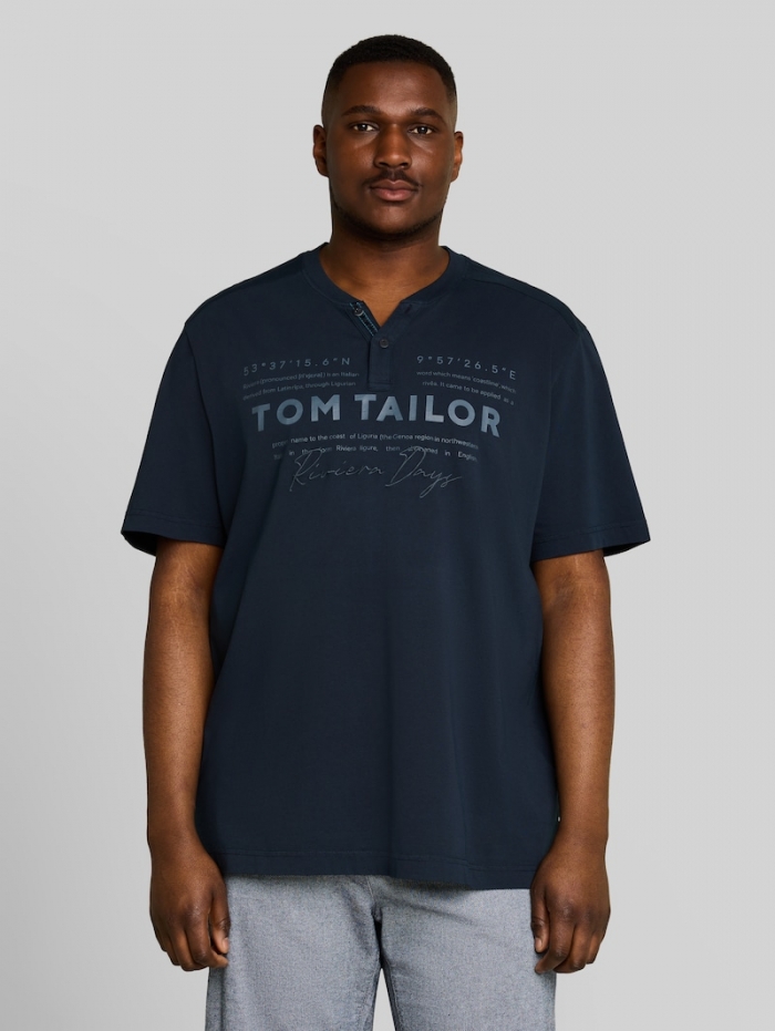 Tom Tailor Plus Size - Henley T-Shirt im Used-Look - Sky Captain Blue Tom Tailor Plus Size - Henley T-Shirt im Used-Look - Sky Captain Blue