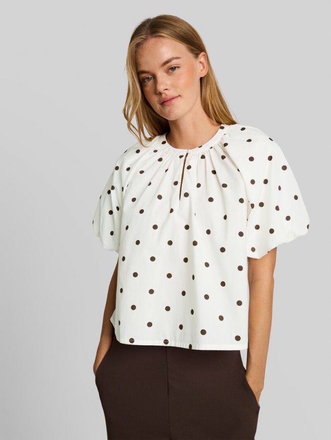 Tom Tailor Popeline Bluse mit Punkten - Off White Dark Brown Dot Tom Tailor Popeline Bluse mit Punkten - Off White Dark Brown Dot
