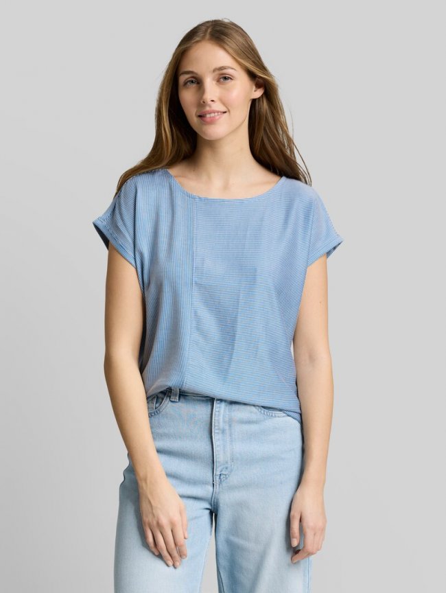 Tom Tailor Loose Fit T-Shirt mit Streifenmuster - Small Mid Blue White Stripe