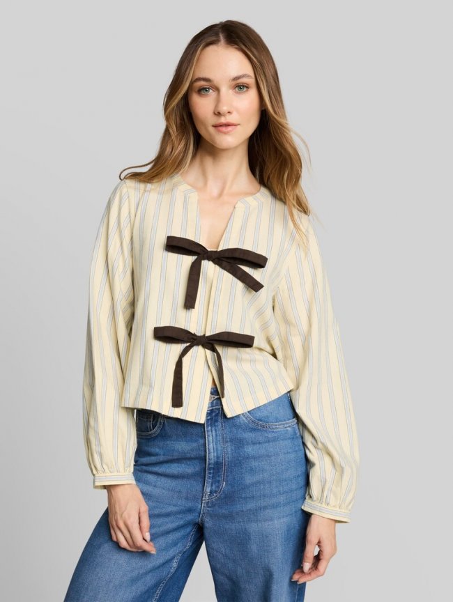 Tom Tailor Oxford Bluse mit Schleifen - Yellow Blue Brown Stripe Tom Tailor Oxford Bluse mit Schleifen - Yellow Blue Brown Stripe