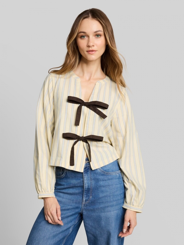 Tom Tailor Oxford Bluse mit Schleifen - Yellow Blue Brown Stripe