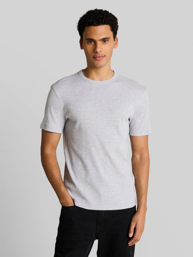 Tom Tailor Slim Fit T-Shirt mit Rippstruktur - Light Stone Grey Melange Tom Tailor Slim Fit T-Shirt mit Rippstruktur - Light Stone Grey Melange
