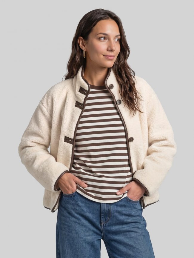 Tom Tailor Teddy Jacke mit Taschen - Light Cream Beige Tom Tailor Teddy Jacke mit Taschen - Light Cream Beige
