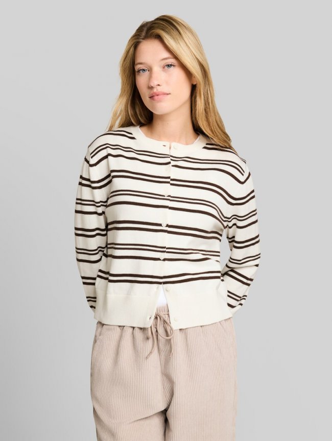 Tom Tailor Cardigan mit Rundhalsausschnitt - Offwhite Brown Stripe