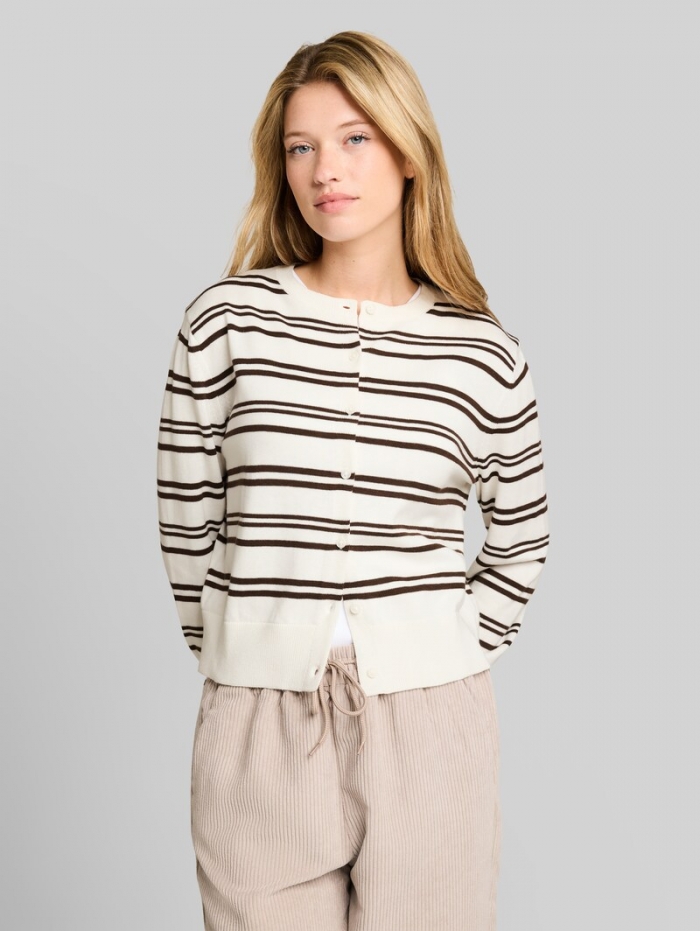 Tom Tailor Cardigan mit Rundhalsausschnitt - Offwhite Brown Stripe