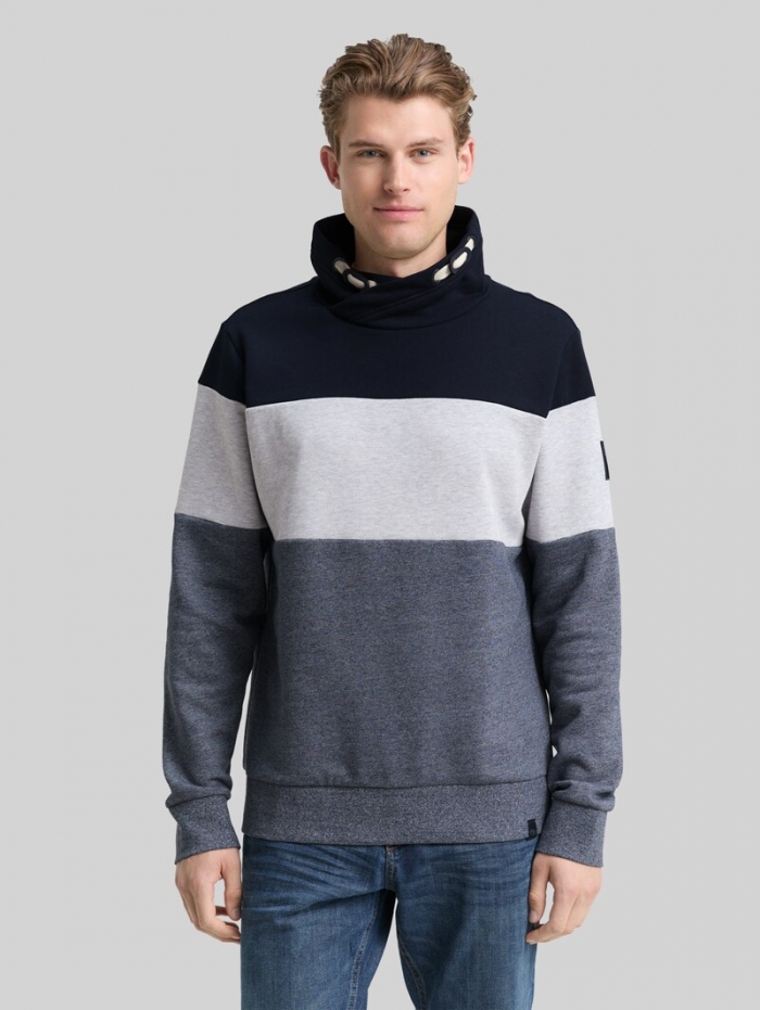 Tom Tailor Snood Sweatshirt mit Colour Blocking - Navy Grindle Structure Tom Tailor Snood Sweatshirt mit Colour Blocking - Navy Grindle Structure