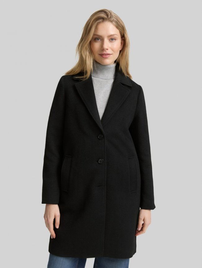 Tom Tailor Wollmantel mit Eingriffstaschen - Deep Black Tom Tailor Wollmantel mit Eingriffstaschen - Deep Black