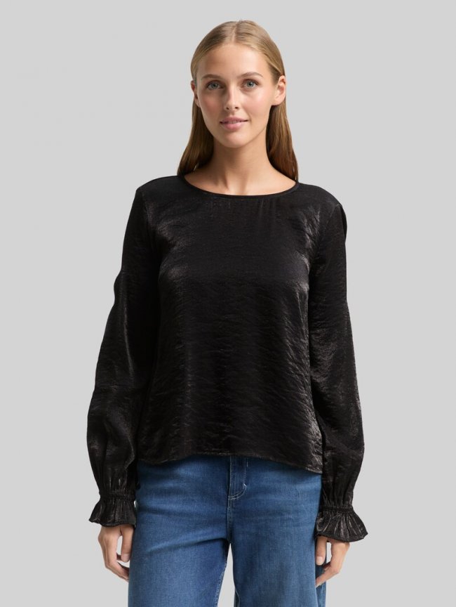 Tom Tailor Loose Fit Bluse in Satin-Optik - Deep Black Tom Tailor Loose Fit Bluse in Satin-Optik - Deep Black