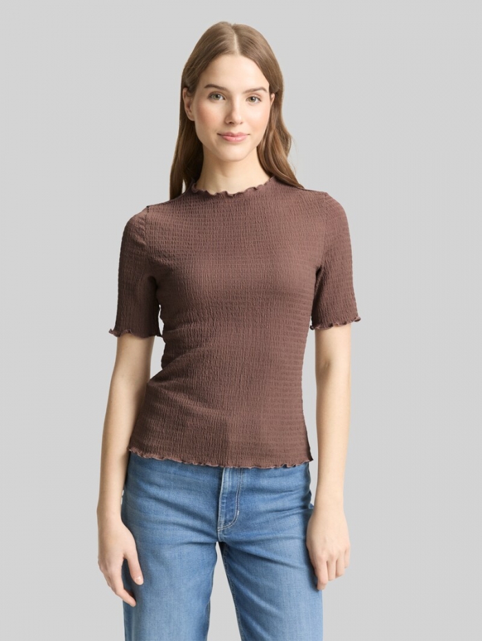 Tom Tailor Slim Fit Crinkle T-Shirt - Taupe Brown Tom Tailor Slim Fit Crinkle T-Shirt - Taupe Brown