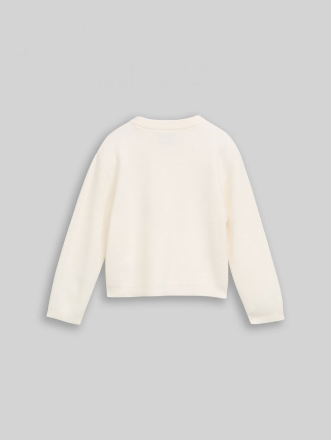 Tom Tailor Strickpullover mit Blumen-Stickerei - Gardenia White Tom Tailor Strickpullover mit Blumen-Stickerei - Gardenia White
