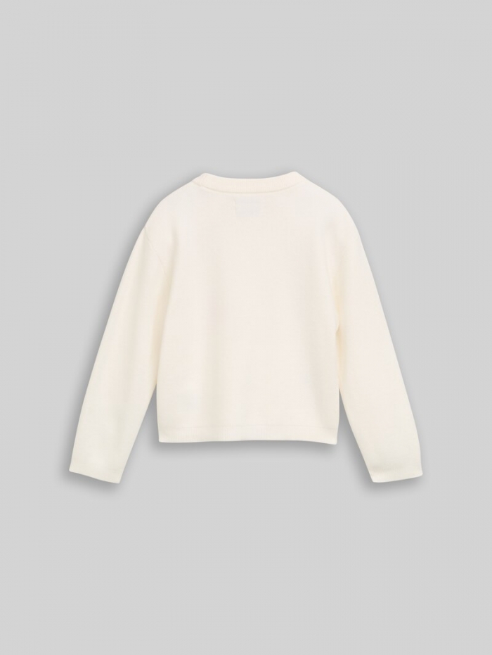 Tom Tailor Strickpullover mit Blumen-Stickerei - Gardenia White Tom Tailor Strickpullover mit Blumen-Stickerei - Gardenia White