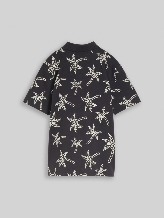 Tom Tailor Poloshirt mit Palmen - Grey White Sketched Palm Trees Tom Tailor Poloshirt mit Palmen - Grey White Sketched Palm Trees