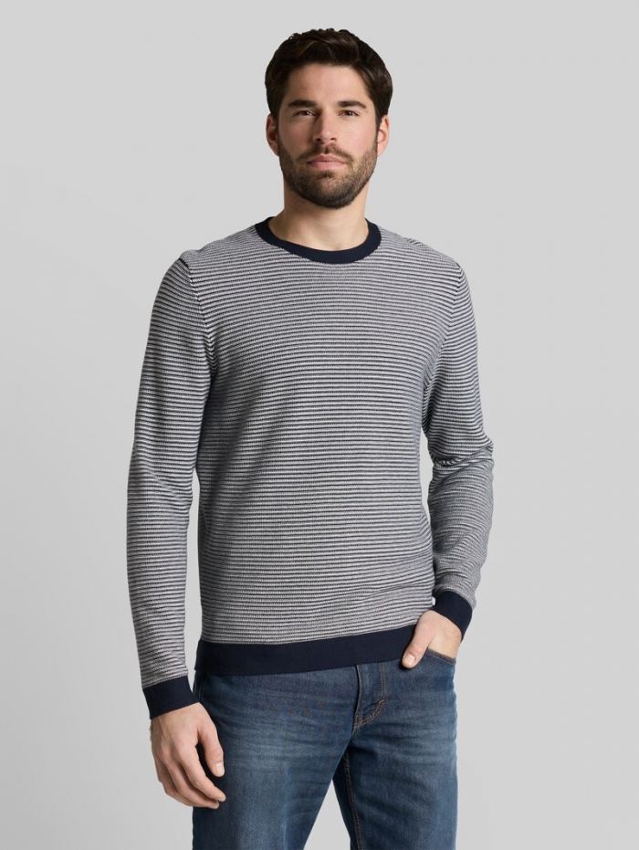 Tom Tailor Strickpullover aus Baumwolle - Structured Stripe Navy White Tom Tailor Strickpullover aus Baumwolle - Structured Stripe Navy White