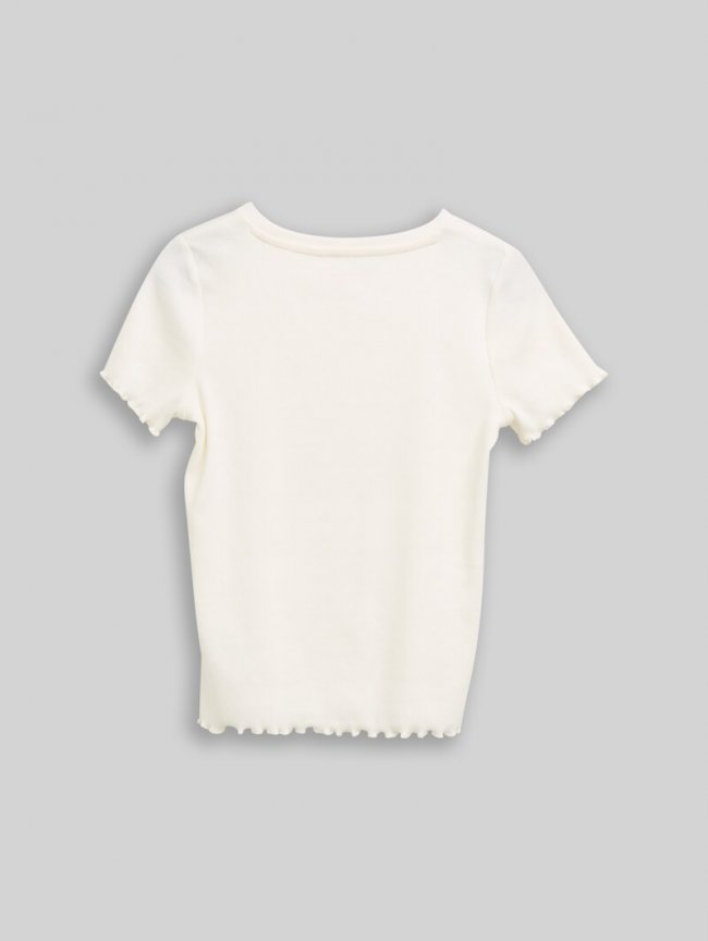 Tom Tailor Ripp T-Shirt mit Print - Soft Cream White Tom Tailor Ripp T-Shirt mit Print - Soft Cream White