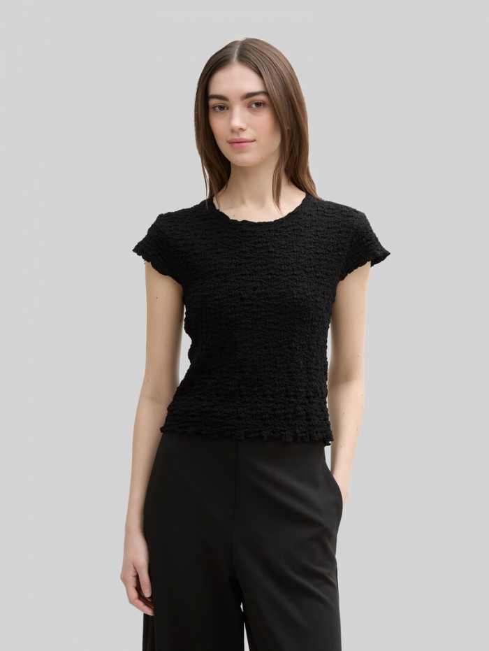 Tom Tailor Cropped Crinkle Bluse - Deep Black Tom Tailor Cropped Crinkle Bluse - Deep Black