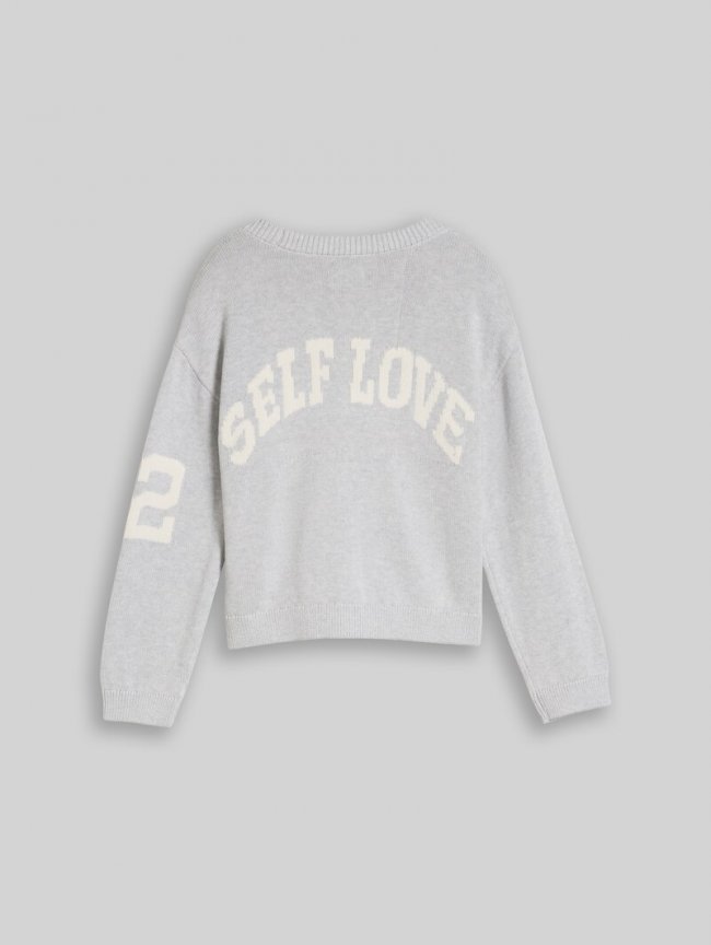 Tom Tailor Jacquard Cardigan mit Schriftzug auf der Rückseite - Light Stone Grey Melange Tom Tailor Jacquard Cardigan mit Schriftzug auf der Rückseite - Light Stone Grey Melange