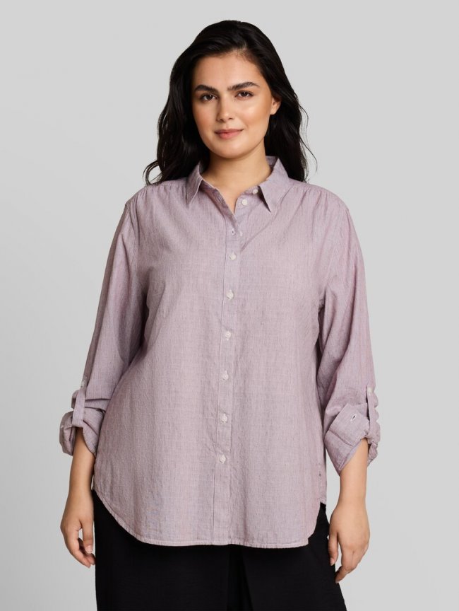 Tom Tailor Plus Size - Hemdbluse mit Turn-up-Funktion - Preppy Plum Dobby Tom Tailor Plus Size - Hemdbluse mit Turn-up-Funktion - Preppy Plum Dobby