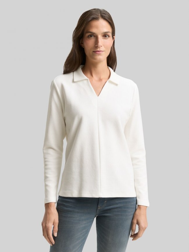 Tom Tailor Langarmshirt mit Polokragen - Whisper White Tom Tailor Langarmshirt mit Polokragen - Whisper White