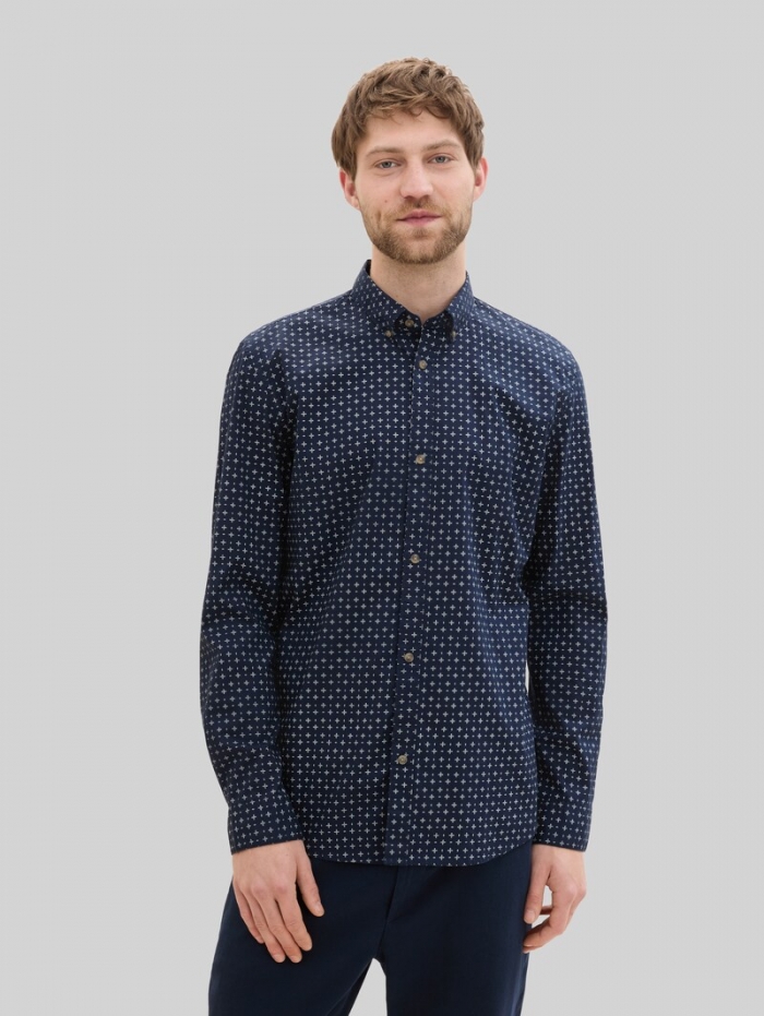 Tom Tailor Fitted Hemd mit Muster - Navy White Minimal Design Tom Tailor Fitted Hemd mit Muster - Navy White Minimal Design