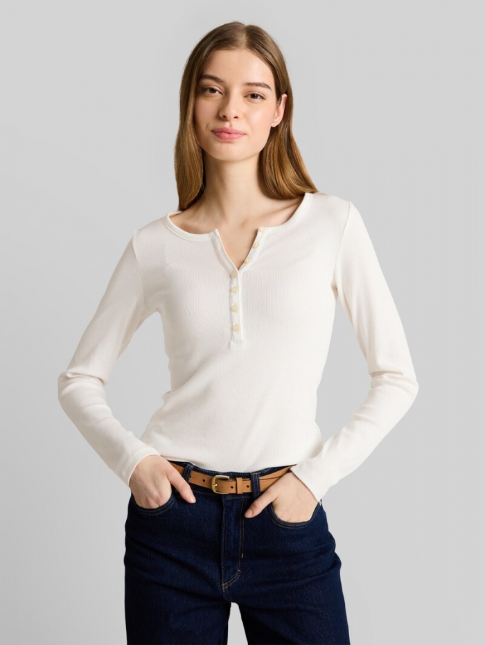 Tom Tailor Slim Fit Henley Langarmshirt - Off White Tom Tailor Slim Fit Henley Langarmshirt - Off White