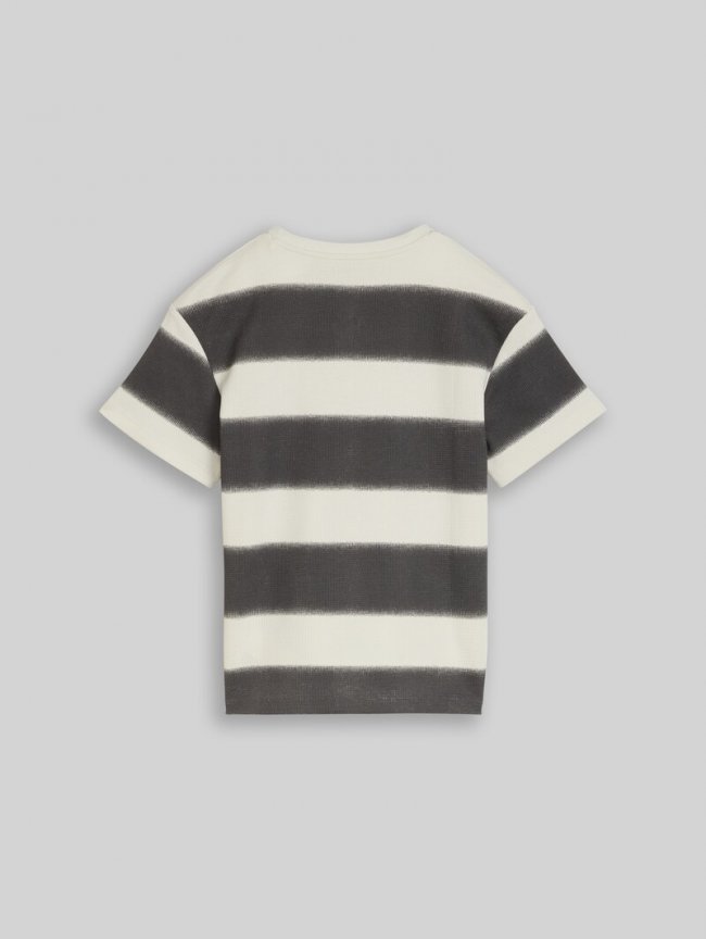 Tom Tailor Oversize T-Shirt mit Waffelstruktur - Grey Off White Sprayed Stripe Tom Tailor Oversize T-Shirt mit Waffelstruktur - Grey Off White Sprayed Stripe
