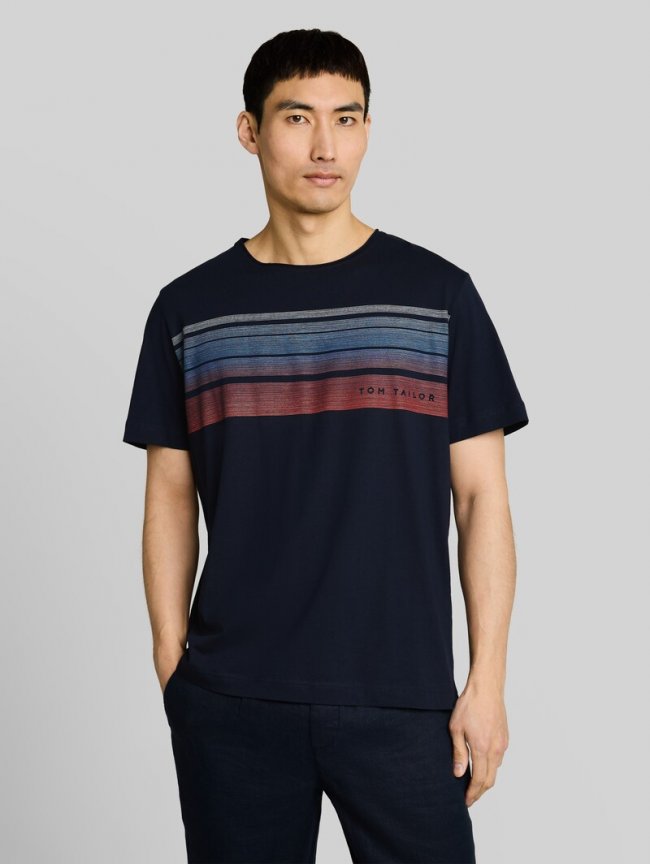 Tom Tailor T-Shirt mit Print auf der Brust - Sky Captain Blue Tom Tailor T-Shirt mit Print auf der Brust - Sky Captain Blue