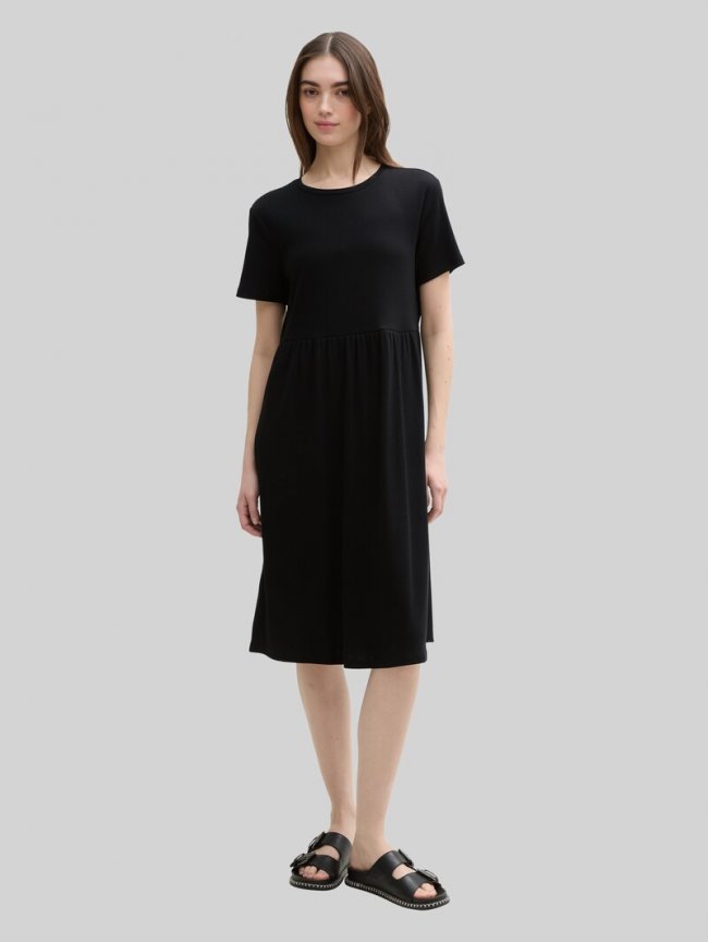 Tom Tailor Jersey Midi-Kleid - Deep Black Tom Tailor Jersey Midi-Kleid - Deep Black