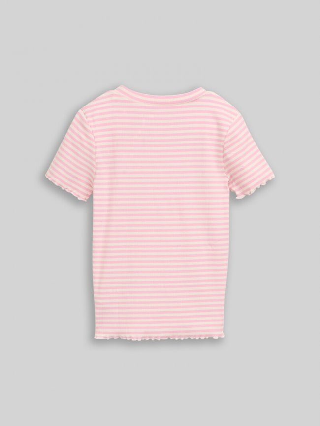 Tom Tailor Cropped Ripp T-Shirt - Pink White Stripe Tom Tailor Cropped Ripp T-Shirt - Pink White Stripe
