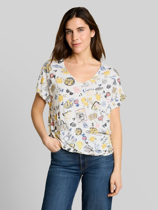 Tom Tailor Crinkle T-Shirt mit Muster - Summerly Lemon Print Tom Tailor Crinkle T-Shirt mit Muster - Summerly Lemon Print