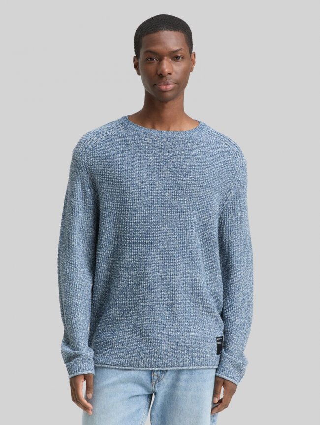 Tom Tailor Strickpullover in Melange-Optik - Denim Blue White Mouline Tom Tailor Strickpullover in Melange-Optik - Denim Blue White Mouline