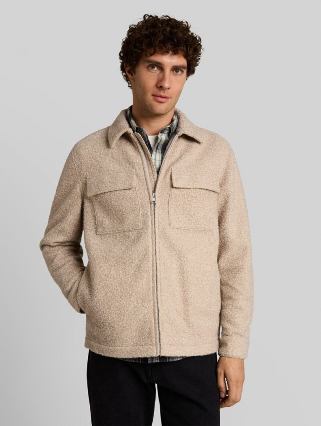 Tom Tailor Bouclé Overshirt mit Reißverschluss - Dusty Beige Melange Tom Tailor Bouclé Overshirt mit Reißverschluss - Dusty Beige Melange