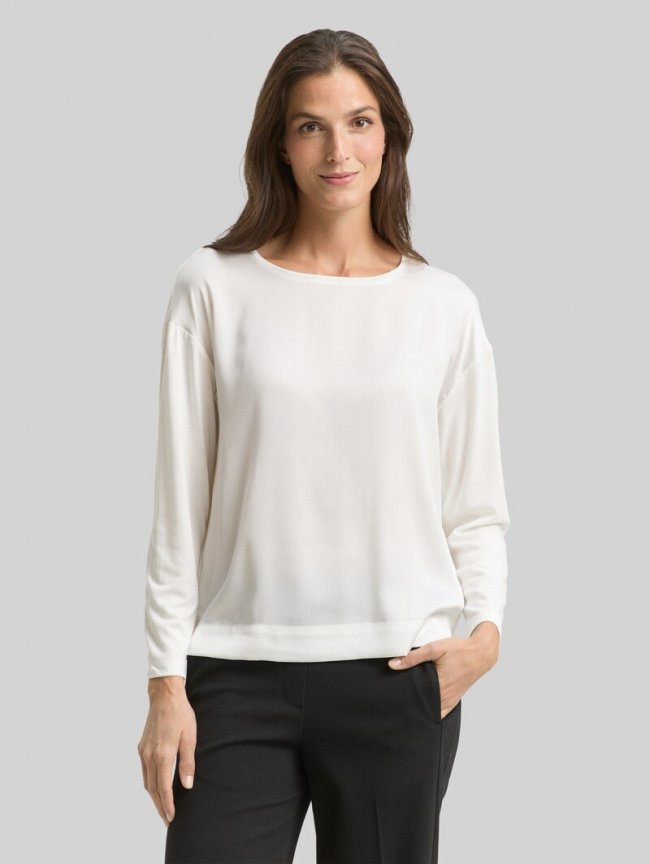 Tom Tailor Loose Fit Langarmshirt im Material-Mix - Whisper White Tom Tailor Loose Fit Langarmshirt im Material-Mix - Whisper White