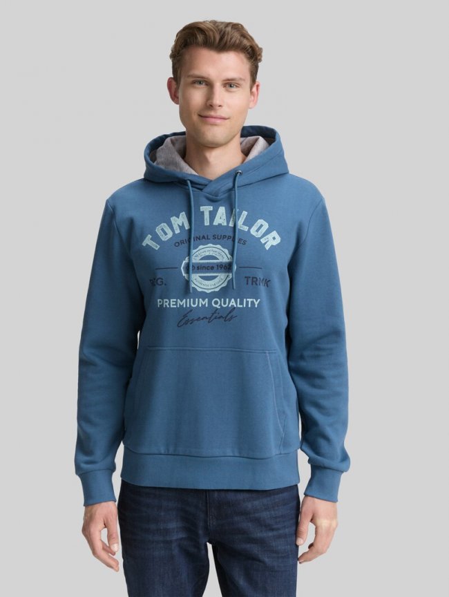 Tom Tailor Hoodie Sweatshirt mit Logo-Print - Real Teal Blue Tom Tailor Hoodie Sweatshirt mit Logo-Print - Real Teal Blue