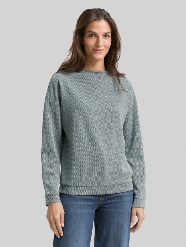 Tom Tailor Loose Fit Sweatshirt mit Stehkragen - Black Moss Wave Structure Tom Tailor Loose Fit Sweatshirt mit Stehkragen - Black Moss Wave Structure
