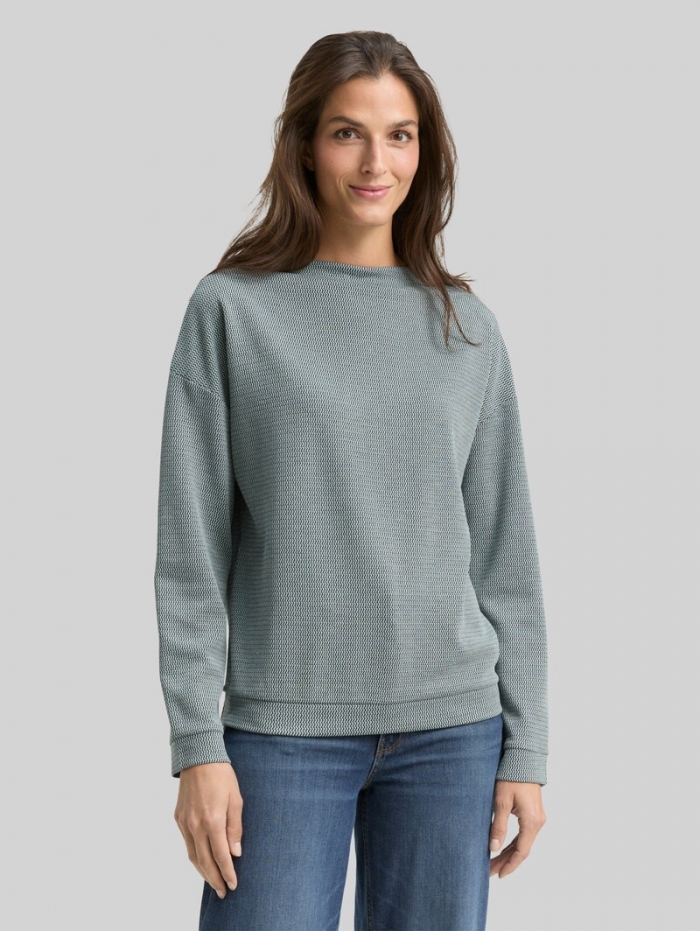 Tom Tailor Loose Fit Sweatshirt mit Stehkragen - Black Moss Wave Structure Tom Tailor Loose Fit Sweatshirt mit Stehkragen - Black Moss Wave Structure