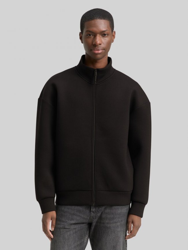 Tom Tailor Relaxed Scuba Sweatjacke - Black Tom Tailor Relaxed Scuba Sweatjacke - Black