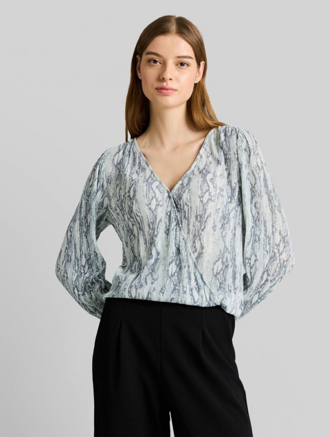 Tom Tailor Crinkle Wickelbluse mit Schlangenprint - Faded Snake Print Tom Tailor Crinkle Wickelbluse mit Schlangenprint - Faded Snake Print