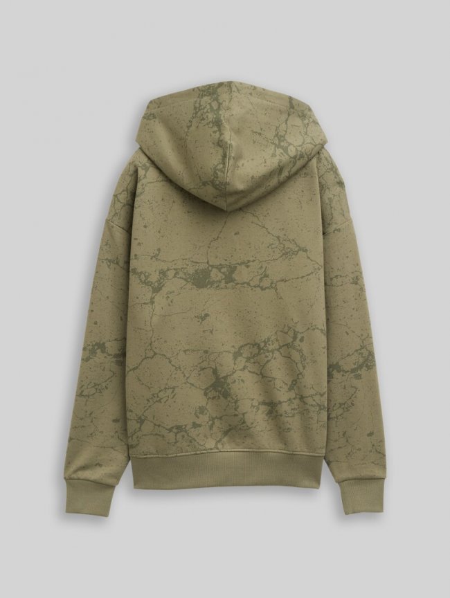 Tom Tailor Oversize Hoodie Sweatshirt mit Allover-Print - Khaki Natural Lines Tom Tailor Oversize Hoodie Sweatshirt mit Allover-Print - Khaki Natural Lines