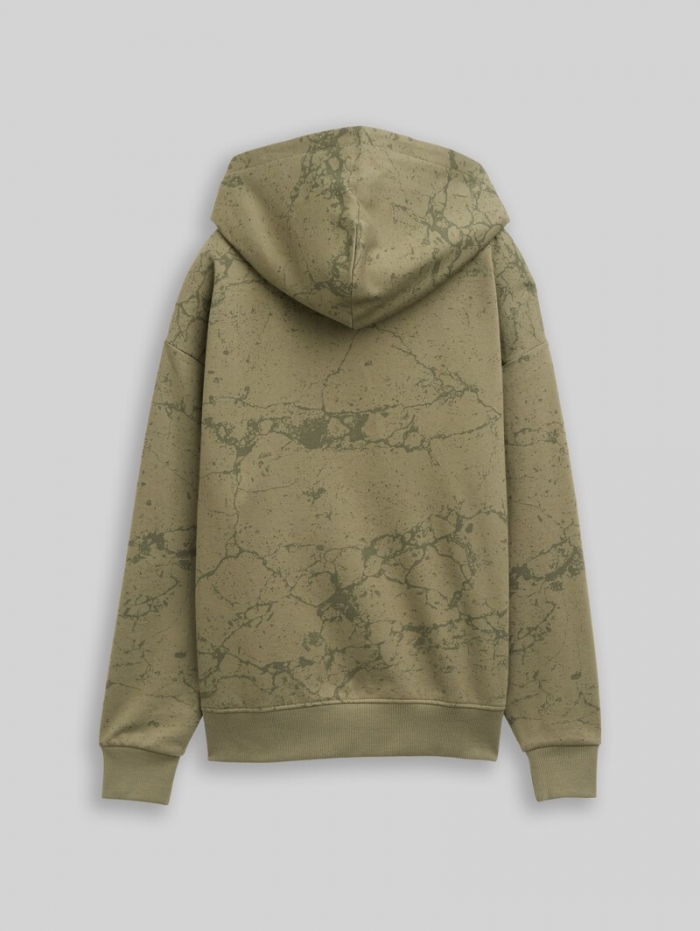 Tom Tailor Oversize Hoodie Sweatshirt mit Allover-Print - Khaki Natural Lines Tom Tailor Oversize Hoodie Sweatshirt mit Allover-Print - Khaki Natural Lines