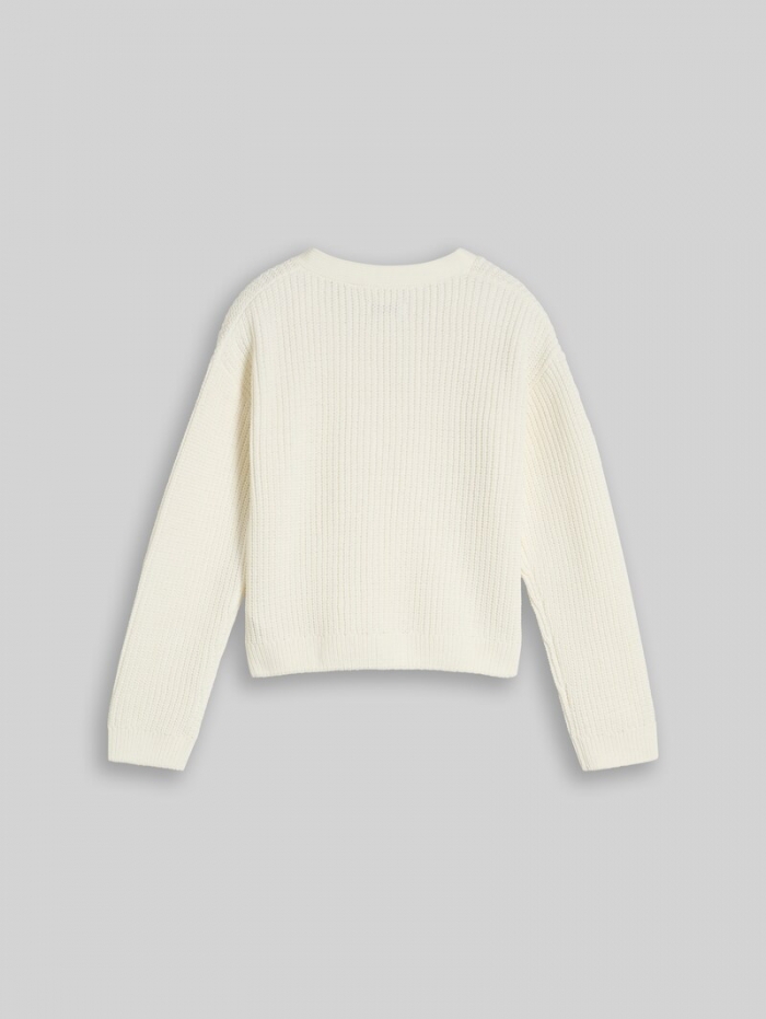 Tom Tailor Cropped Cardigan mit V-Ausschnitt - Wool White Tom Tailor Cropped Cardigan mit V-Ausschnitt - Wool White