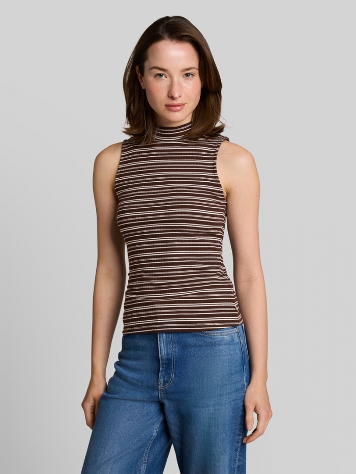 Tom Tailor Slim Fit Top mit Stehkragen - Brown White Stripe Tom Tailor Slim Fit Top mit Stehkragen - Brown White Stripe
