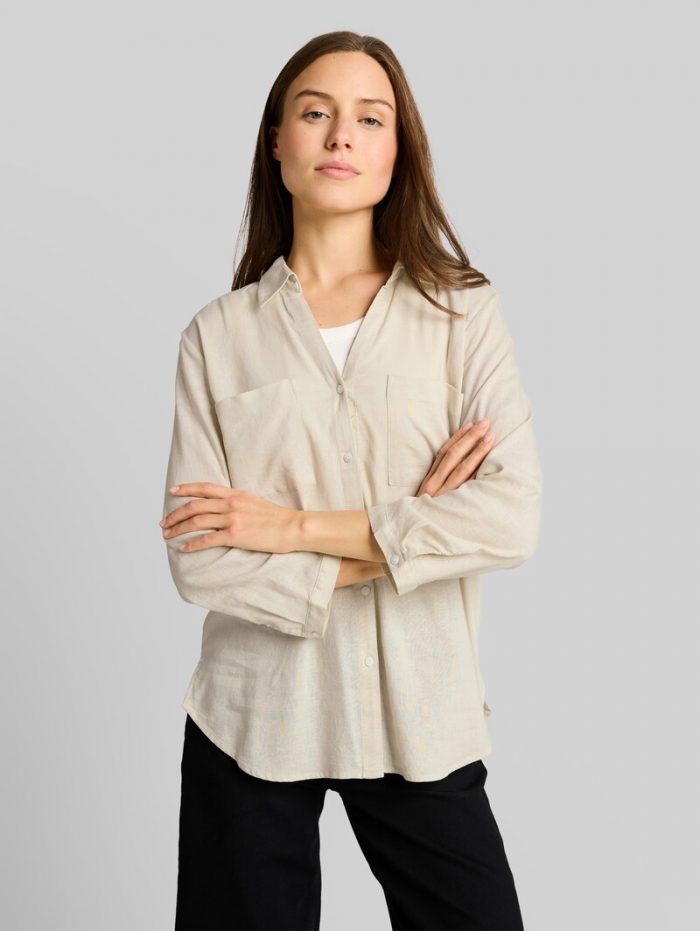 Tom Tailor Hemdbluse mit Leinenanteil - Sand Stone Beige Tom Tailor Hemdbluse mit Leinenanteil - Sand Stone Beige