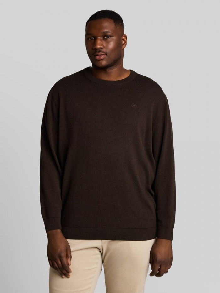 Tom Tailor Plus Size - Strickpullover mit Logo Stickerei - Dark Chocolate Brown Melange Tom Tailor Plus Size - Strickpullover mit Logo Stickerei - Dark Chocolate Brown Melange