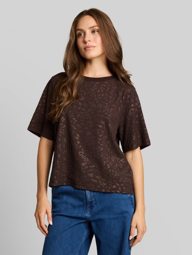 Tom Tailor Boxy Fit T-Shirt mit Leo-Muster - Java Dark Brown Tom Tailor Boxy Fit T-Shirt mit Leo-Muster - Java Dark Brown