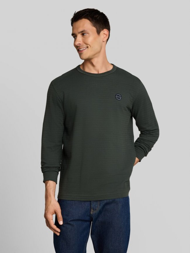 Tom Tailor Langarmshirt mit Logo-Badge - Darkest Olive