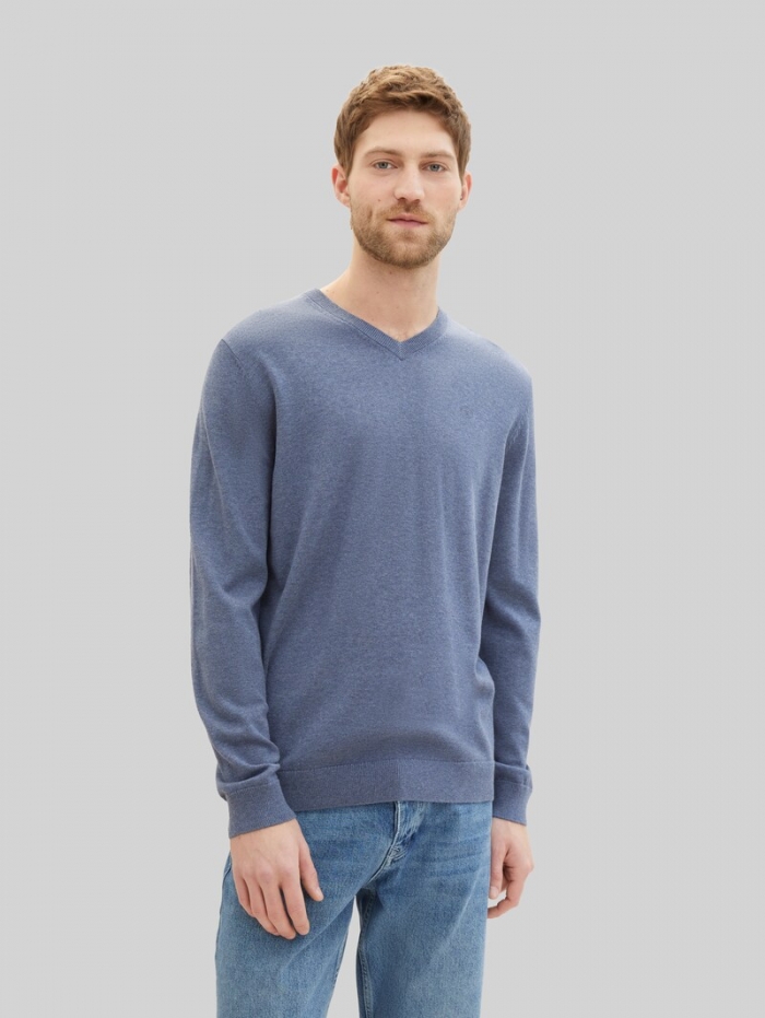 Tom Tailor Strickpullover mit V-Ausschnitt - Vintage Indigo Blue Melange Tom Tailor Strickpullover mit V-Ausschnitt - Vintage Indigo Blue Melange