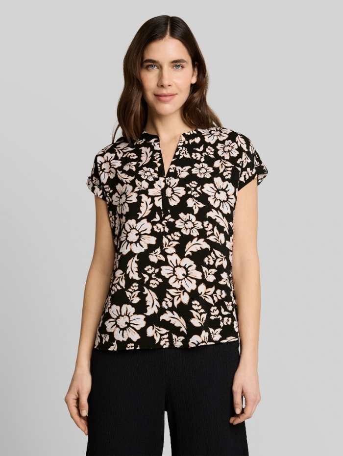 Tom Tailor Loose Fit Bluse mit V-Ausschnitt - Black Big Flower Design Tom Tailor Loose Fit Bluse mit V-Ausschnitt - Black Big Flower Design