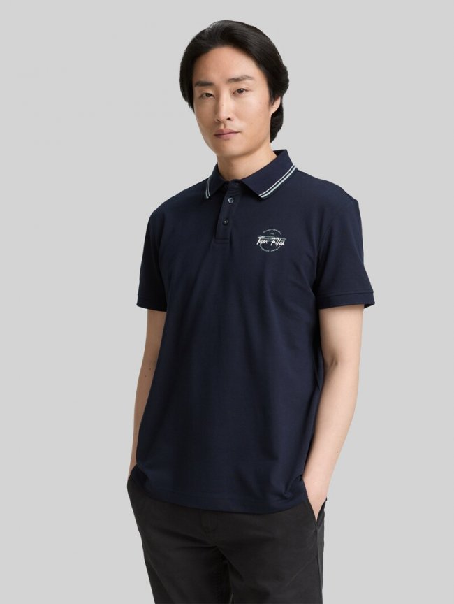 Tom Tailor Piqué Poloshirt mit print - Sky Captain Blue Tom Tailor Piqué Poloshirt mit print - Sky Captain Blue