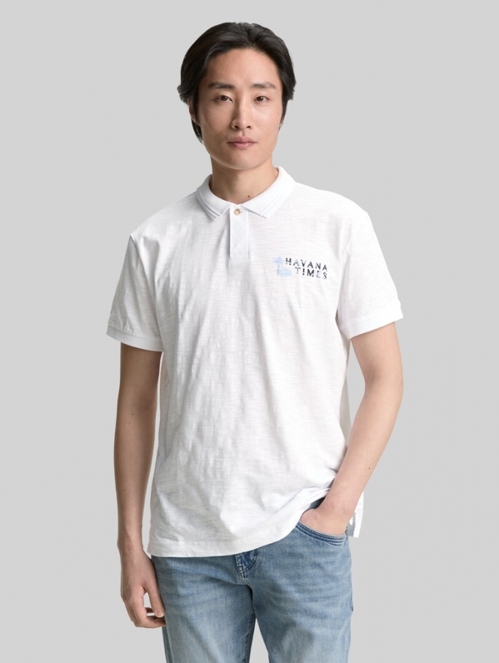 Tom Tailor Poloshirt aus Baumwolle mit Print - White Tom Tailor Poloshirt aus Baumwolle mit Print - White